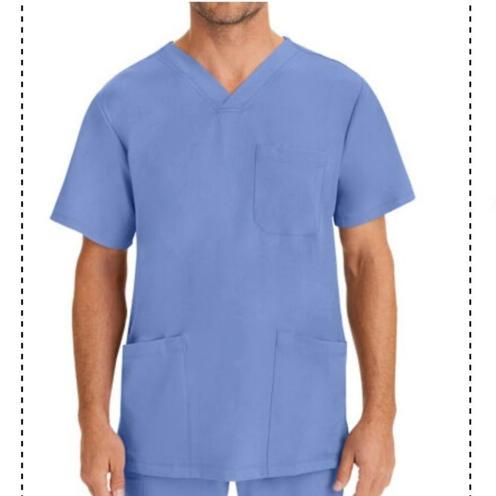 HH Works Healing Hands‎ Scrub Shirt Men 2X Ceil Blue Style 2590 Matthew Medical